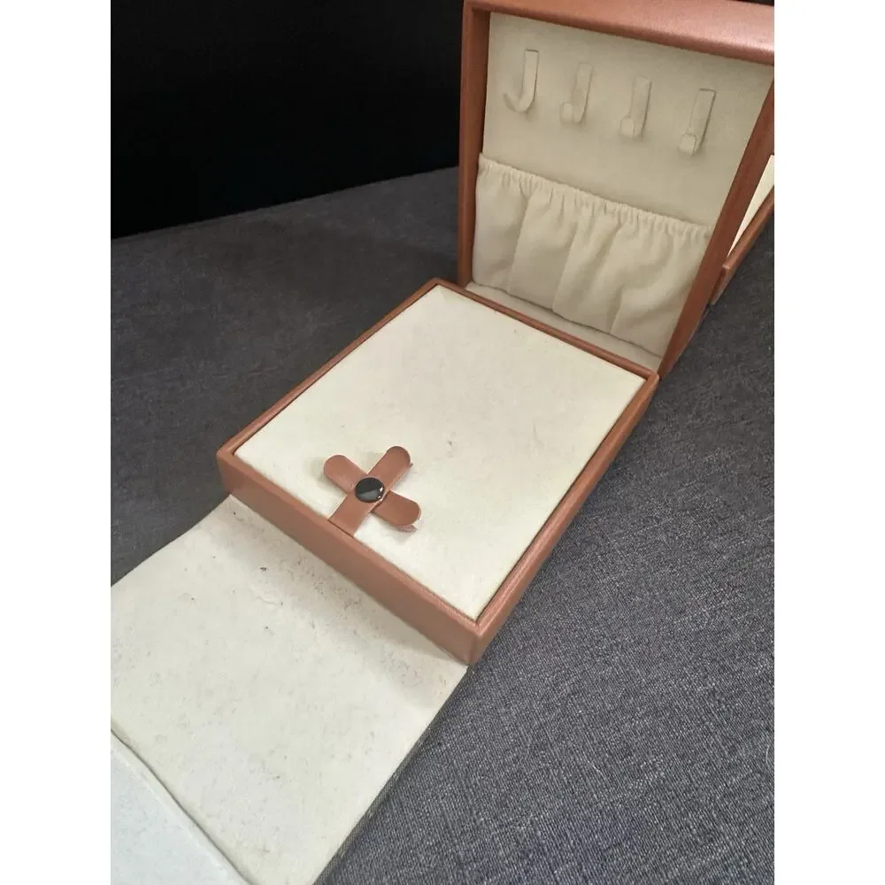 Travel Jewelry Box Case Mirror Handle Necklace Hooks Compartments Brown Black